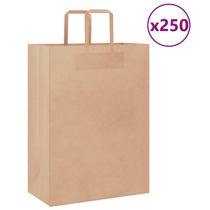 Set pungi de hartie vidaXL, 250 buc, cu manere, maro 32x17x44 cm 4101818