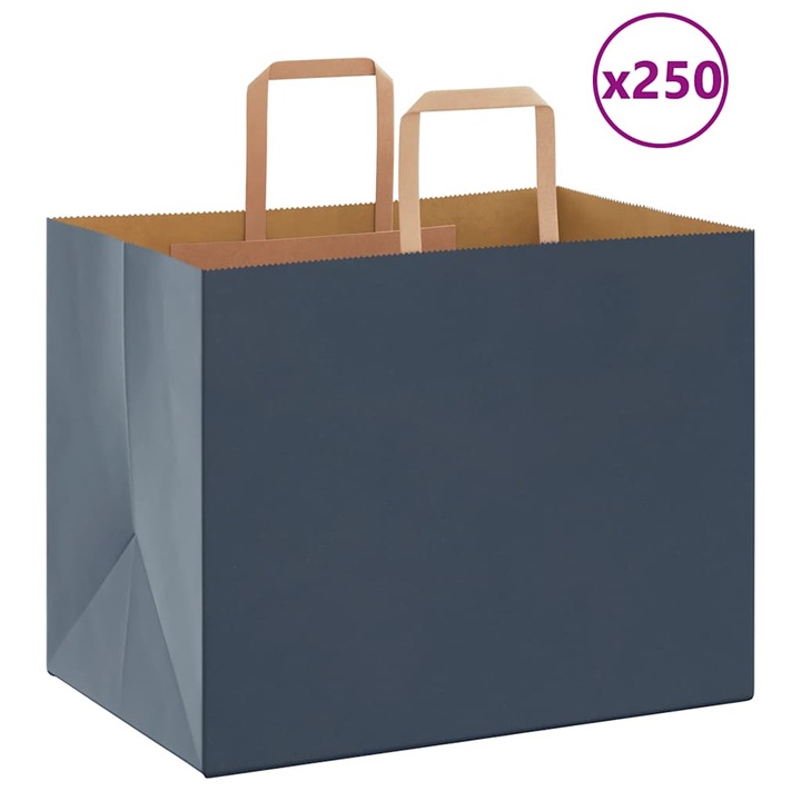 Set pungi de hartie vidaXL, 250 buc, cu manere, Albastre 32x22x24 cm 4101931