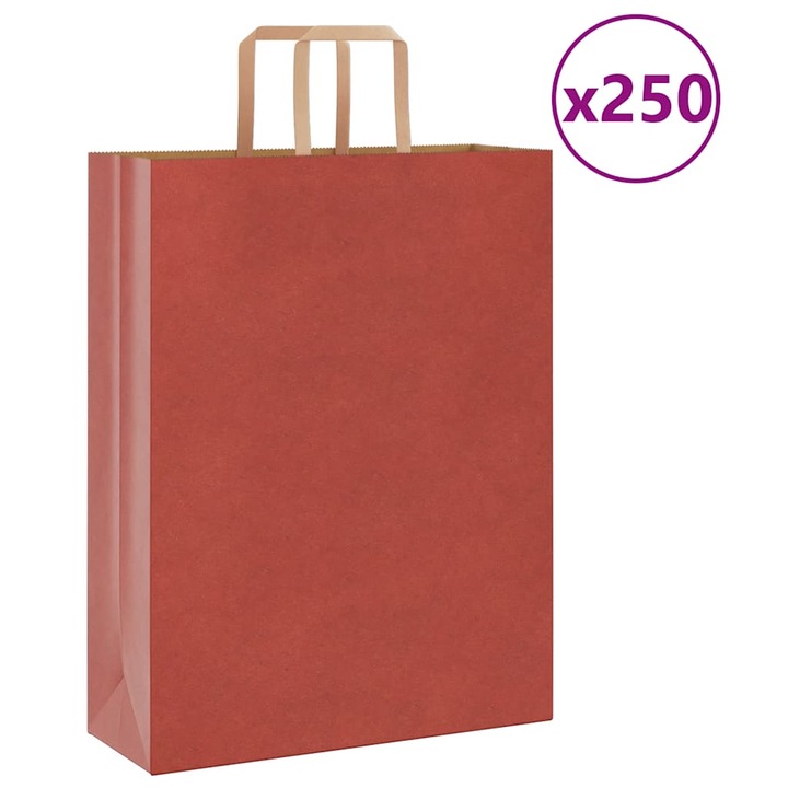 Set pungi de hartie vidaXL, 250 buc, cu manere, rosii 32x12x42 cm 4101984