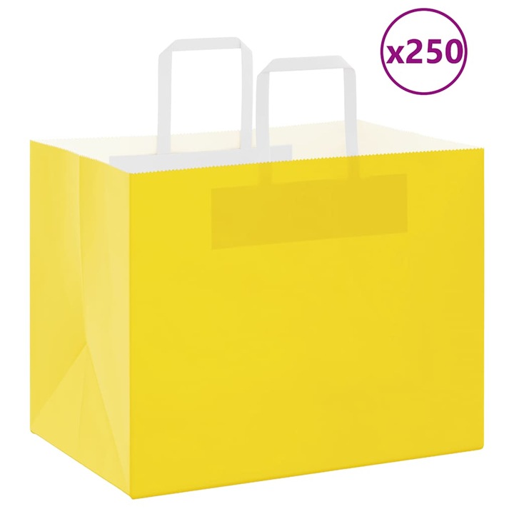 Set pungi de hartie vidaXL, 250 buc, cu manere, galbene 32x22x24 cm 4102015