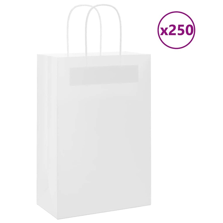 Set pungi de hartie vidaXL, 250 buc, cu manere, albe 21x11x31 cm 4101616