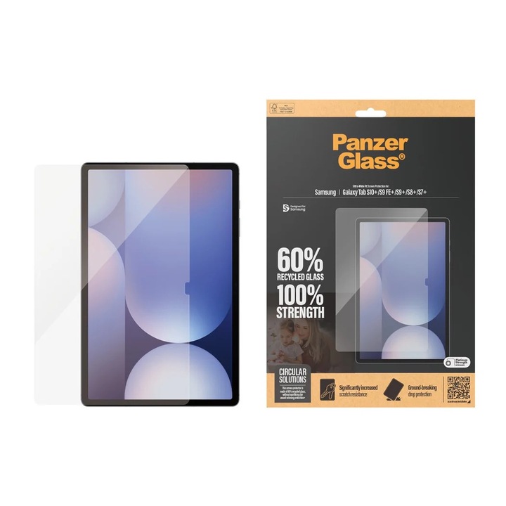 Стъклен протектор PanzerGlass за Samsung Galaxy Tab S10 Plus, S9 Plus, S9 FE, S8 Plus, S7 Plus, CaseFriendly, Черен