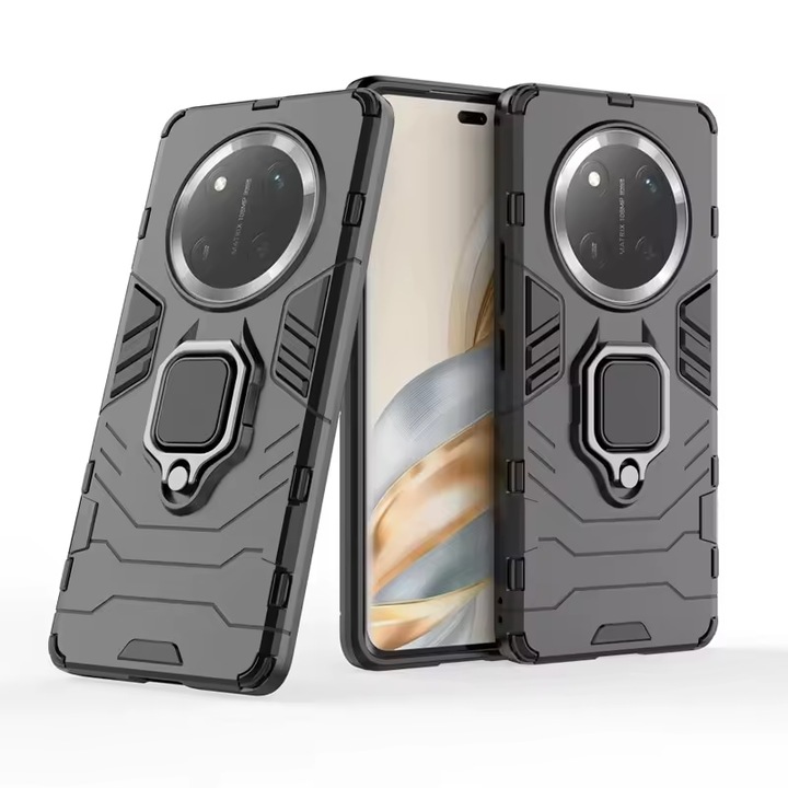 Калъф за Honor Magic 7 Lite с пръстен Armor Kickstand Tough Rugged Cover - черен
