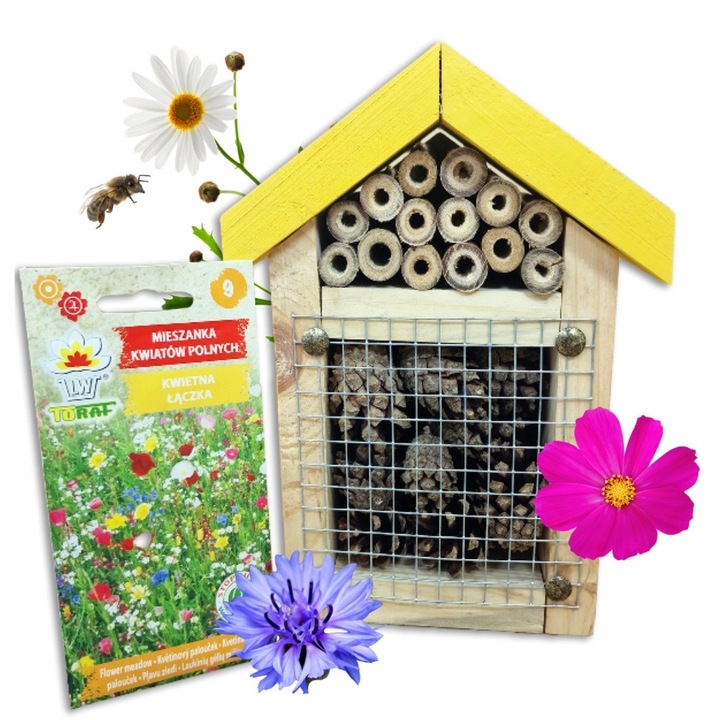 DIY rovarhotel, Toraf, sárga, teljes készlet, természetes anyagok