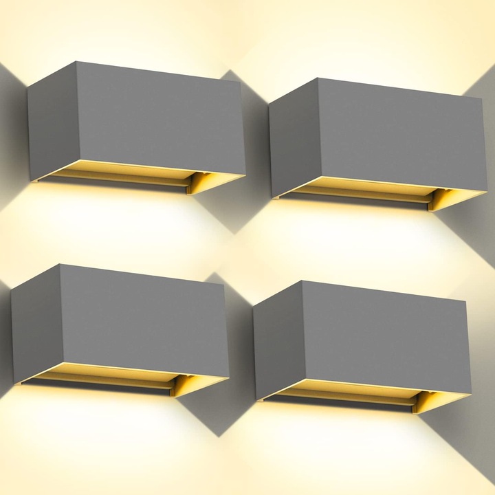 Lampa LED perete 20W 3000K IP65 gri set 4 buc