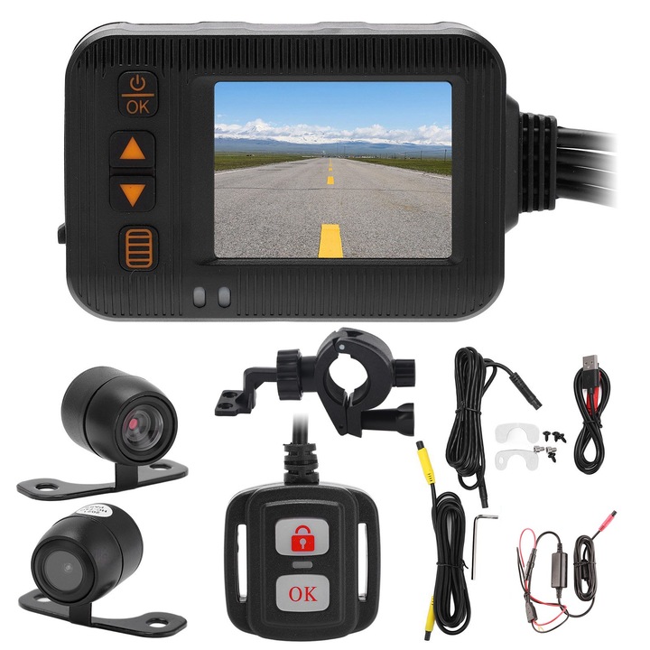 Recorder video pentru motocicleta, 1080P+720P, impermeabil, 2.0in, suport card 4GB-32GB