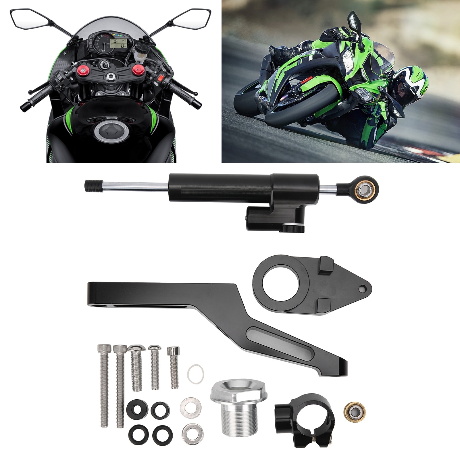 Amortizor directie motocicleta Bizaical, aluminiu 6063, negru, set