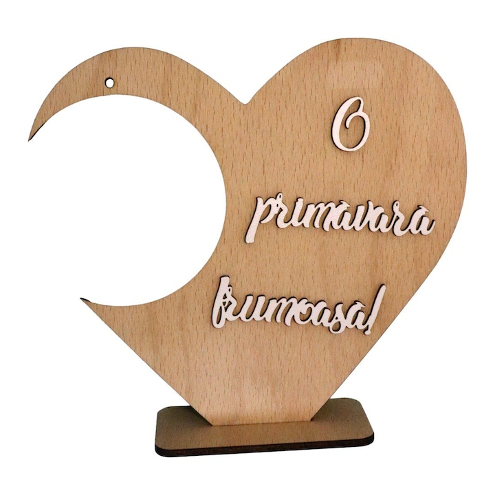 Suport Glob Floral 10 cm, tip Inima, Blank, Lemn Natur, SPG030