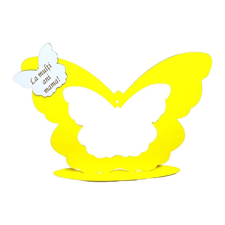 Suport Glob Floral tip Fluture, Blank, Lemn, Galben, 33x25cm, SPG007