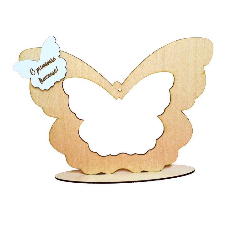 Suport Glob Floral tip Fluture, Blank, Lemn Natur, 33x25cm, SPG006