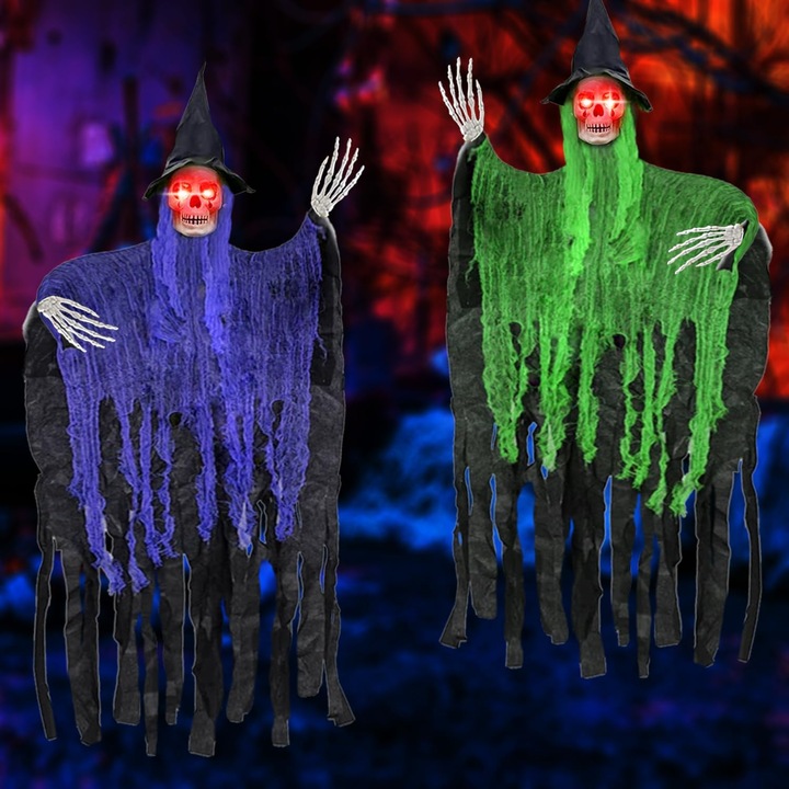 Комплект декорация за Хелоуин, висящ призрак 105 см, завеса с череп, вътрешен/външен