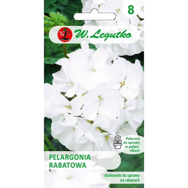 Seminte de gradina, Seminte Pelargonia rabatowa Gama F1, flori albe, 0,05g, calitate superioara, seminte premium, seminte de top