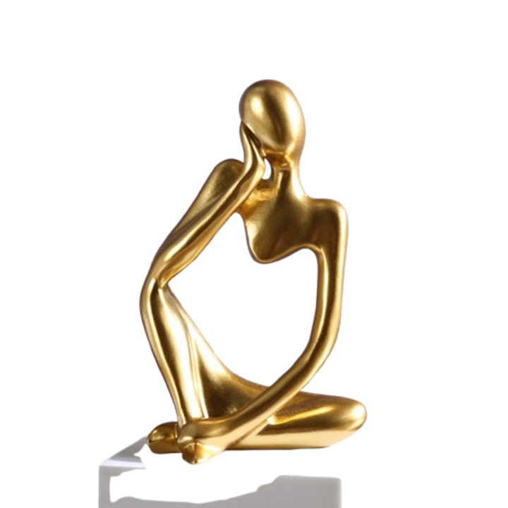 Figurina decorativa din rasina, abstracta, aurie, 7.7x5.7x13cm