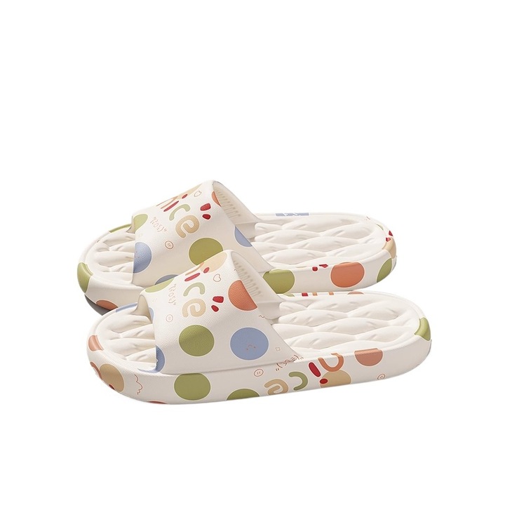 Papuci Ronyes, spuma EVA, antiderapant, model cu bule, alb, Alb, 38-39