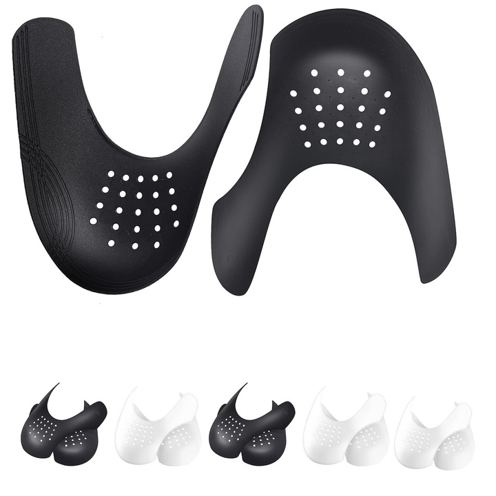 Set 6 protectii pantofi, SINBINTA, Dimensiunea poate fi taiata, Anti-cute, Impotriva protectiei impotriva indoirii pantofilor si Recess, Pentru pantofi sport Pantofi casual Pantofi din piele, Unisex, Plastic, Marimi 40-46, Alb/Negru