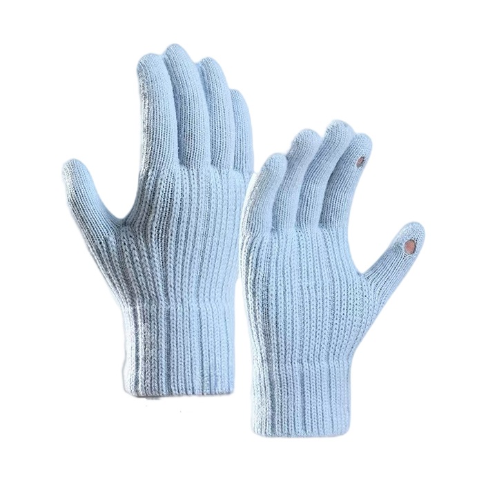 Manusi tricotate pentru femei, functie touchscreen, albastru, One-Size