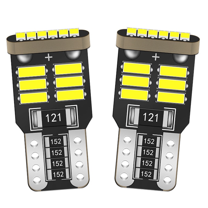 2 db-os LED-es autóizzó készlet, SINBINTA, Fehér fény 6000K, Teljesítmény 1,2 W, 12 V, Hőelvezetés, Könnyen felszerelhető, Fék-, rendszámtábla-, térkép- és parkolólámpákhoz, Alumínium, 11 * 24 mm, Ezüst