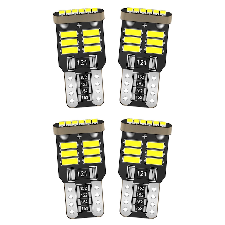 4 darabos LED-es autóizzó készlet, SINBINTA, Fehér fény 6000K, Teljesítmény 1,2 W, 12 V, Hőelvezetés, Könnyen felszerelhető, Fék-, rendszámtábla-, térkép- és parkolólámpákhoz, Alumínium, 11 * 24 mm, Ezüst