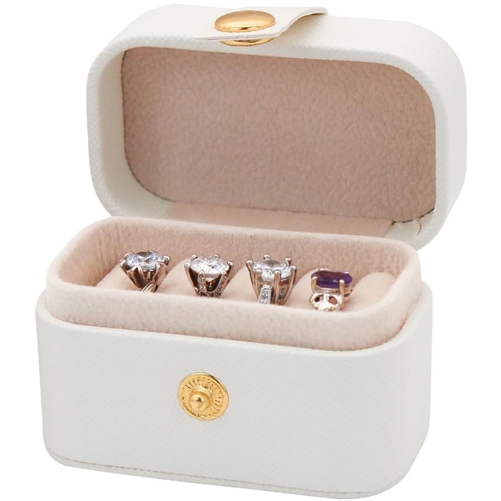 Кутия за бижута, Hggzeg, Плюшена материя, Приятна на допир, Устойчива на вода и влага, Устойчива на износване, Малка и лесна за носене, Изкуствена кожа, 65 x 39 x 47 мм, Бяла