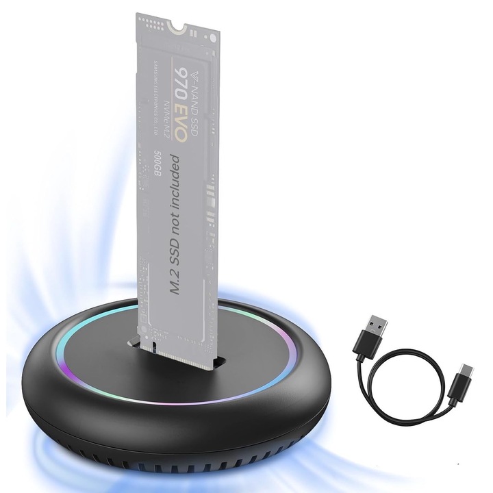 Адаптер M.2 Nvme/Sata SSD Pocket Usb/Usb-C 3.1 за устройство, JENUOS®, съвместим SSD M.2 NGFF 2230/2242/2260/2280/22110, plug and play, скорост 10gbps, LED светлина, поддържа 2TB, черен
