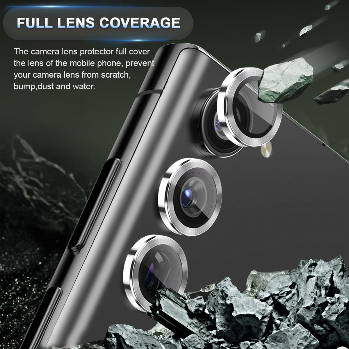 Protector pentru lentile pentru camera pentru Samsung Galaxy S23 FE, MDUG film de ecran al lentilei din aluminiu din aluminiu, capac de lentile protector de ecran, protectie pentru camere spate 9H, sticla temperata cu ghid de aliniere, argint