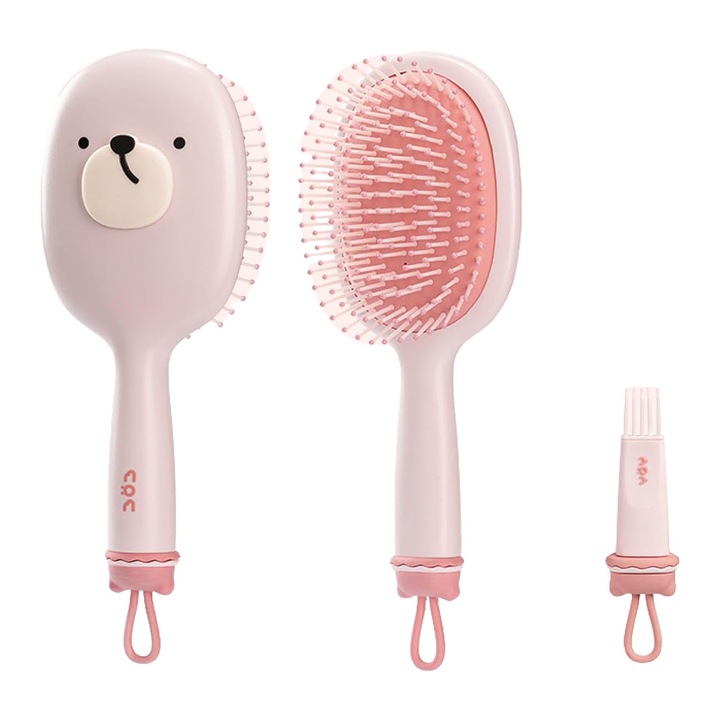 XUNNING, ® antisztatikus hajkefe, egyenes és göndör hajra alkalmas, fésűtisztító eszközzel párosítva a fésűk közötti maradék szőrszálak gyors eltávolításához, rózsaszín