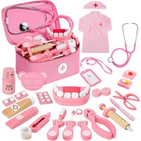 Set Joaca Doctor, BYONDSELF®, Lemn, Joc Creativ si Interactiv, 25 Pieces, cu Geanta de Depozitare, Halat, Stetoscop, Mulaj Dentar, 3 Ani+