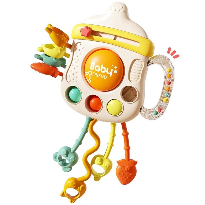 Jucarie interactiva Montessori pentru bebelusi, forma de sticla de lapte, 2 culori, 6 luni+