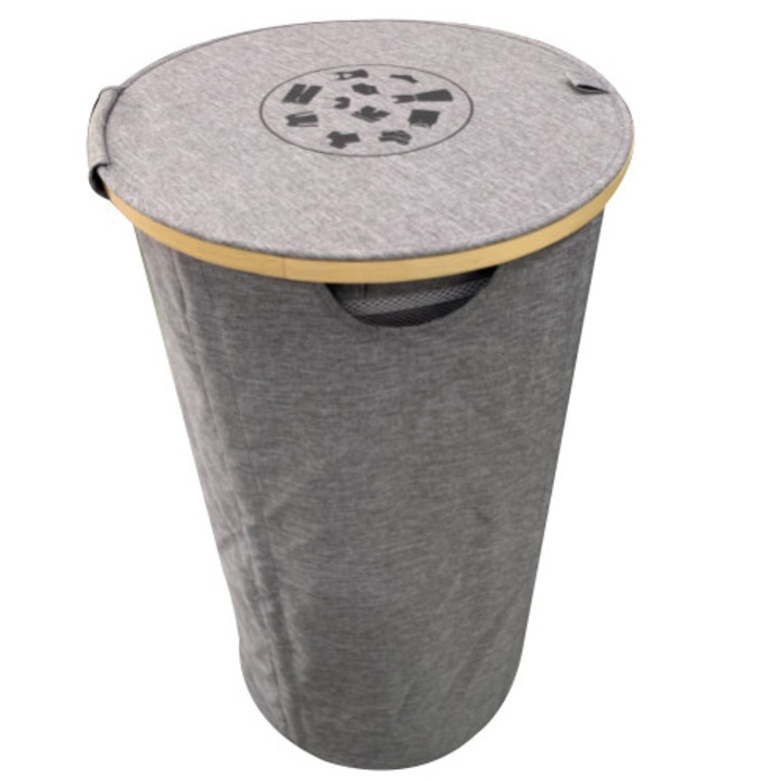 Cos pentru rufe, 100L, cu capac, 2 saci detasabili, pliabil, din material Oxford si cadru din bambus