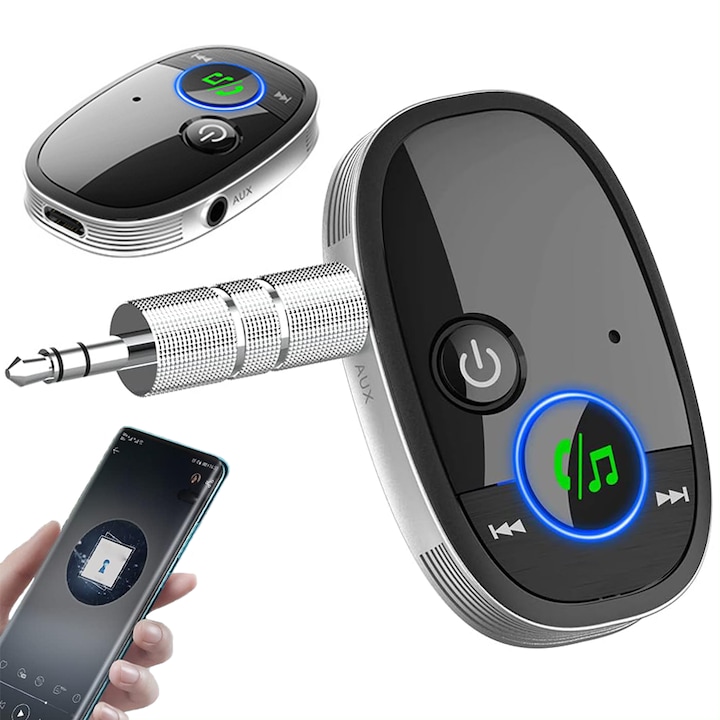 Bluetooth адаптер, аудио приемник 5.0 с функция за автомобилен предавател за всеки тип кола, 3,5 mm жак, черен цвят