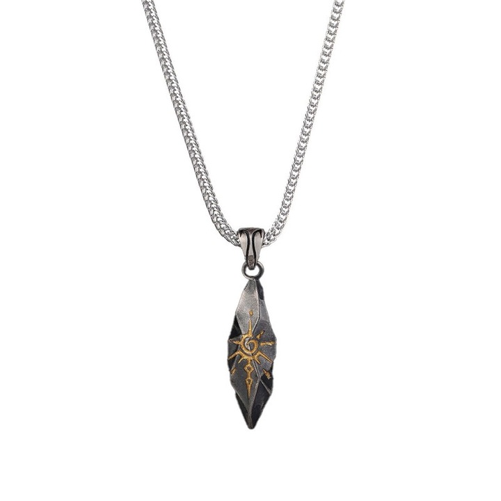 Colier barbati cu pandantiv piatra dorinta, design clasic vintage, argintiu/negru, 41x50cm