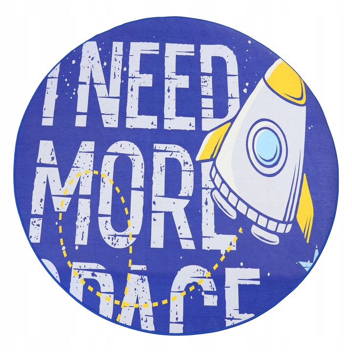 Covor Copii, elSimone, Cosmos, Poliester, Oval, Anti-Derapant, Tema Spatiala, Sigura, Rezistenta La Pete, Lavabila, 120 x 120, Albastru