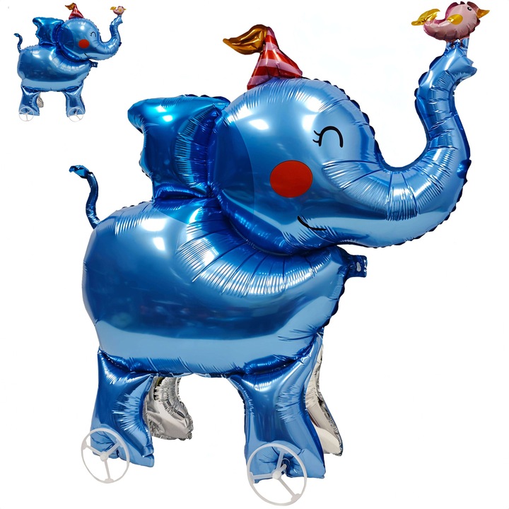 Balon elefant mari cu roti, set decorativ pentru petreceri, reutilizabile, tema jungla, 90cm, Albastru