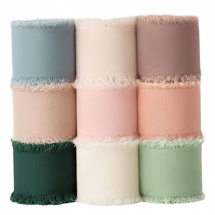 Set de panglici din matase chiffon, 9 role, multicolor, 4x500cm