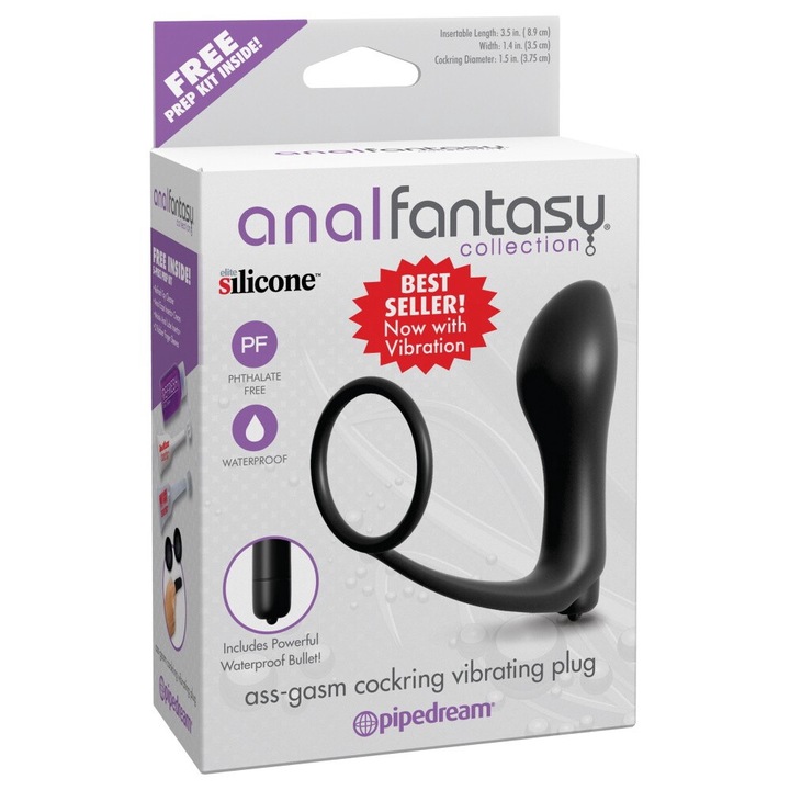 Анална тапа Ass-Gasm, Cockring Vibrator Plug, Черна
