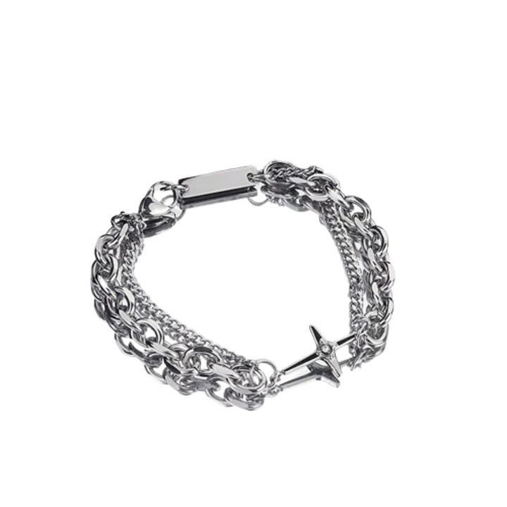 Bratara din otel titan cu forma de raze stelare, 20+6cm, argintie, unisex