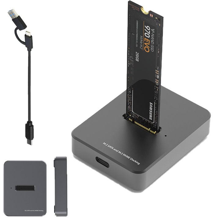 M.2 Nvme Sata Ssd Pocket Usb-C 3.2 адаптер за устройство, подходящ за 4 различни размера M.2 NVMe/SATA 2230/2242/2260/2280 твърди дискове, черен