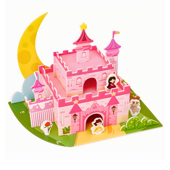 3D-s oktató puzzle, moon castle vár modell, gyerekjáték készlet, többszínű színben