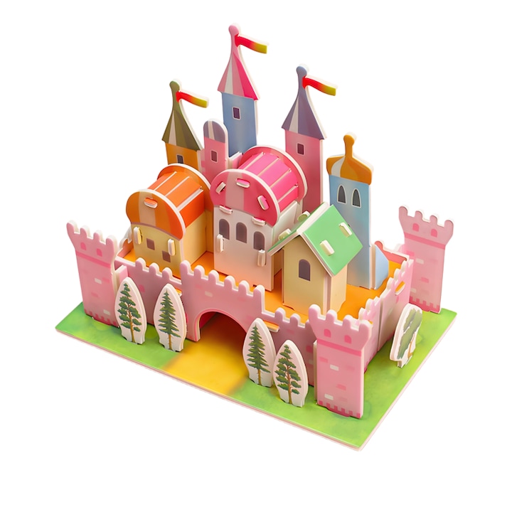 3D oktató puzzle, szivárvány kastély makett, gyerekjáték készlet, biztonságos anyagból