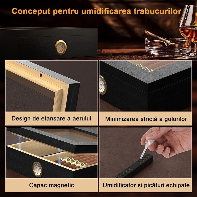 Humidor trabucuri din lemn, Rqiurpn, Capacitate 20-30 trabucuri, Cu ...