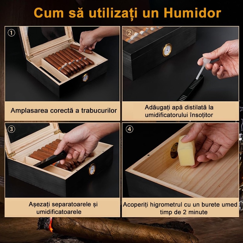 Humidor trabucuri din lemn, Rqiurpn, Capacitate 20-30 trabucuri, Cu ...
