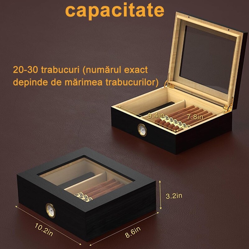 Humidor trabucuri din lemn, Rqiurpn, Capacitate 20-30 trabucuri, Cu ...