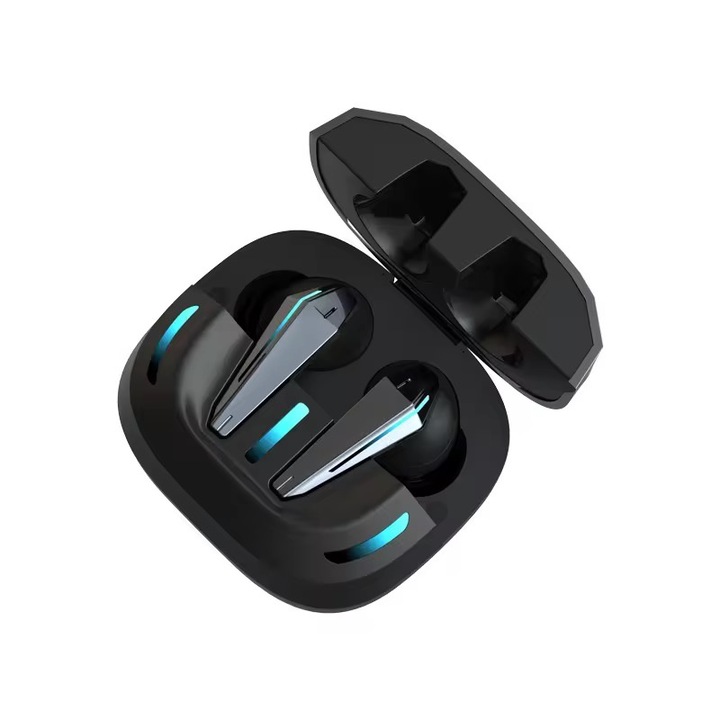 Casti wireless bluetooth gaming, audio, earbuds in-ear, fara fir, cu microfon, control touch, asistent vocal, pentru telefon, universale, Bluetooth 5.3, negru