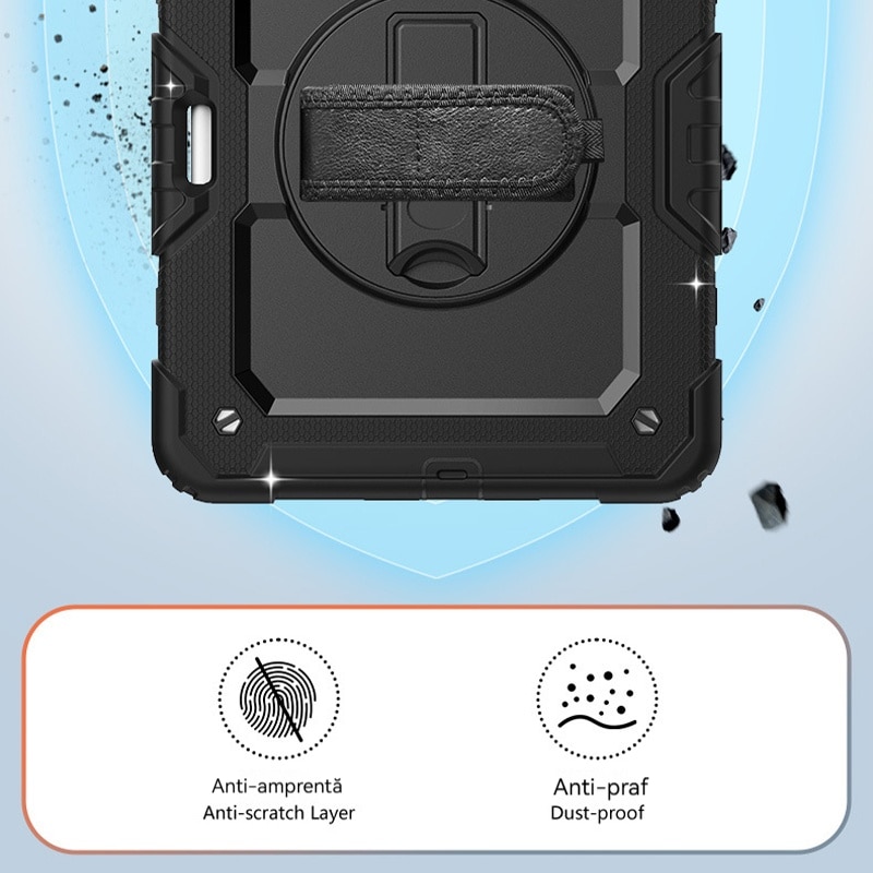 Husa Antisoc Cu Curea De Mana Pentru Samsung Galaxy Tab A9Plus De 11 inchi. (Model: (SM-X210/X216/X218), Fudisenn，Cu capac pentru stilou，Rotire La 360°, procesul de gofrare，Portabil， 2023 (Negru )，28x19x2,3cm