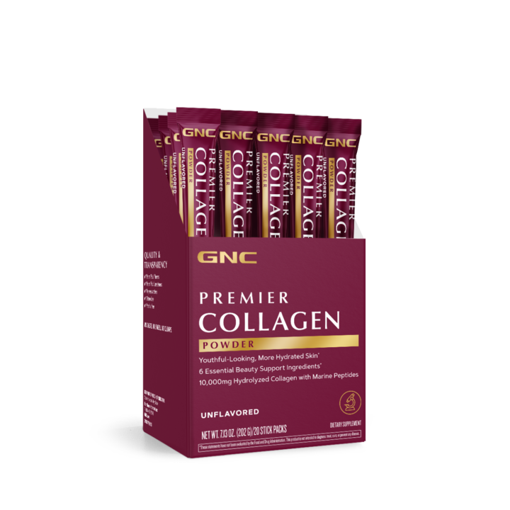 Pudră de Colagen GNC Premier, fără aromă, 20x10.1g, cu Vitamina C și Biotina