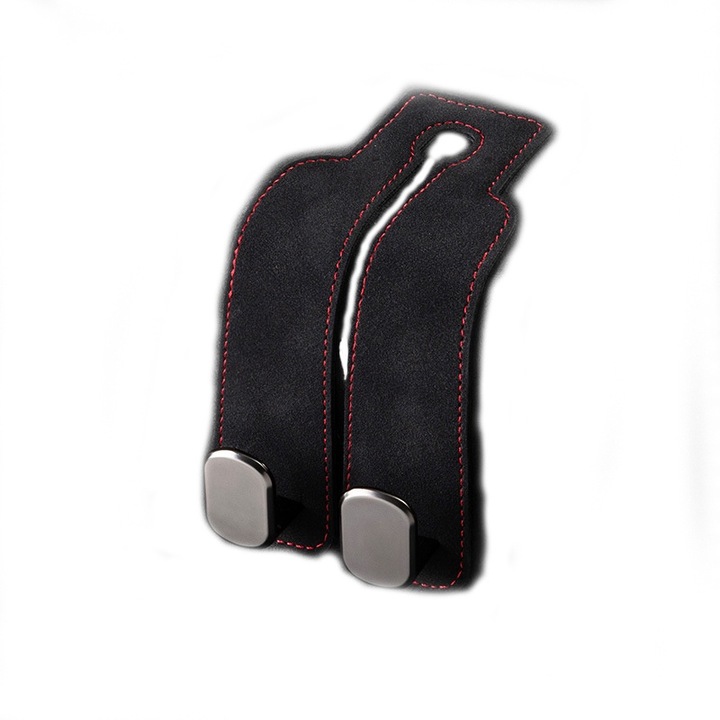 Pachet de 2 carlige auto, Hokretme, piele premium, metalice, negru