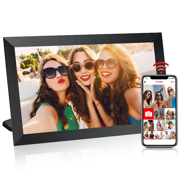 WIFI цифрова фоторамка, CHIGOODS®, 15,6 инча, 32 GB, 1920X1080 HD IPS сензорен екран, приложение Frameo, MicroSD, снимки/видео, високоговорител, черен