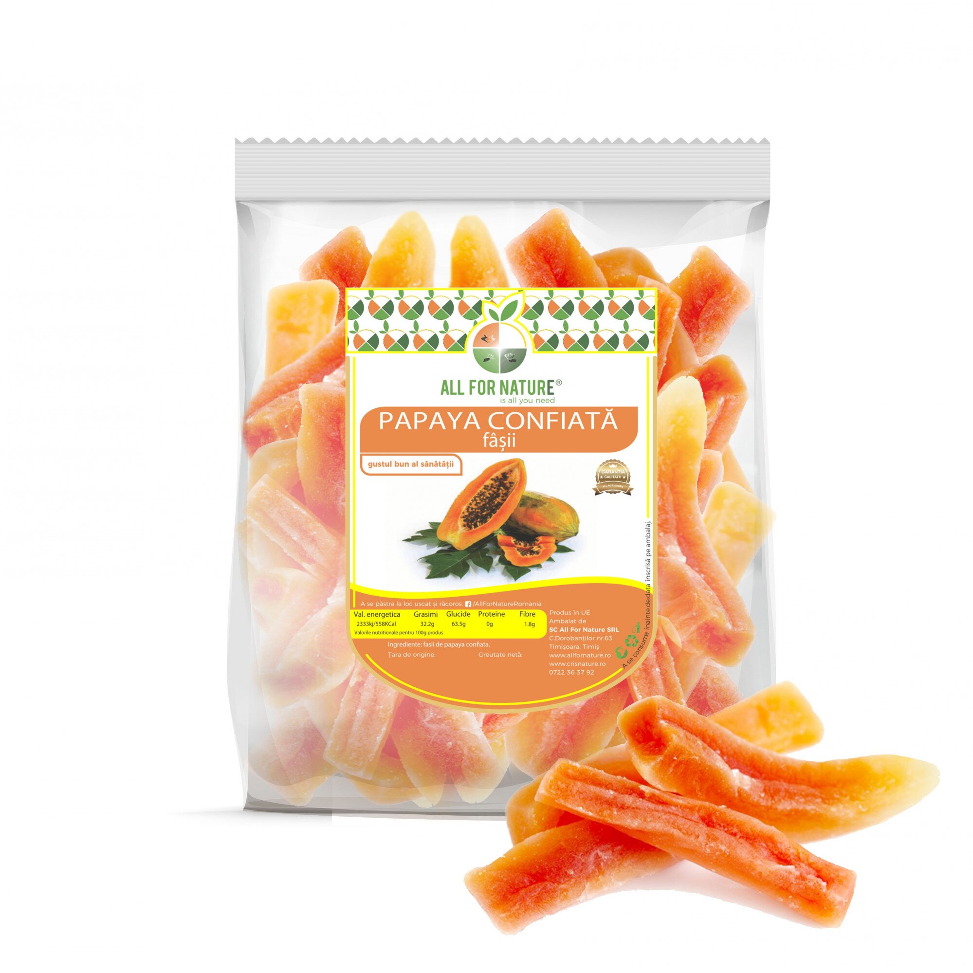 Papaya confiata fasii - 100 g