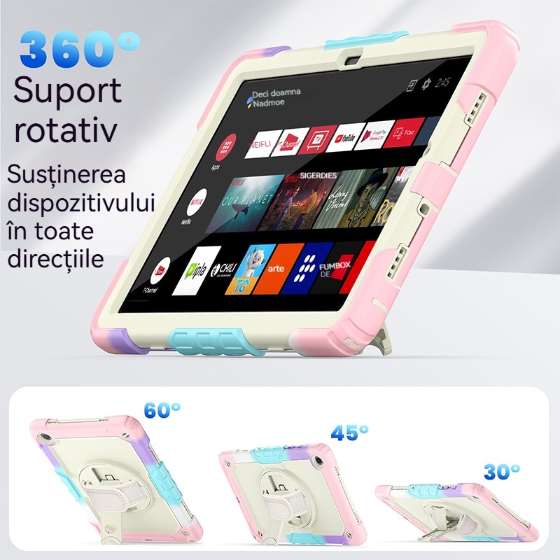 Husa Antisoc Cu Curea De Mana Pentru Samsung Galaxy Tab A9Plus De 11 inchi. (Model: (SM-X210/X216/X218), Fudisenn，Cu capac pentru stilou，Rotire La 360°, procesul de gofrare，Portabil， 2023 (roz )，28x19x2,3cm