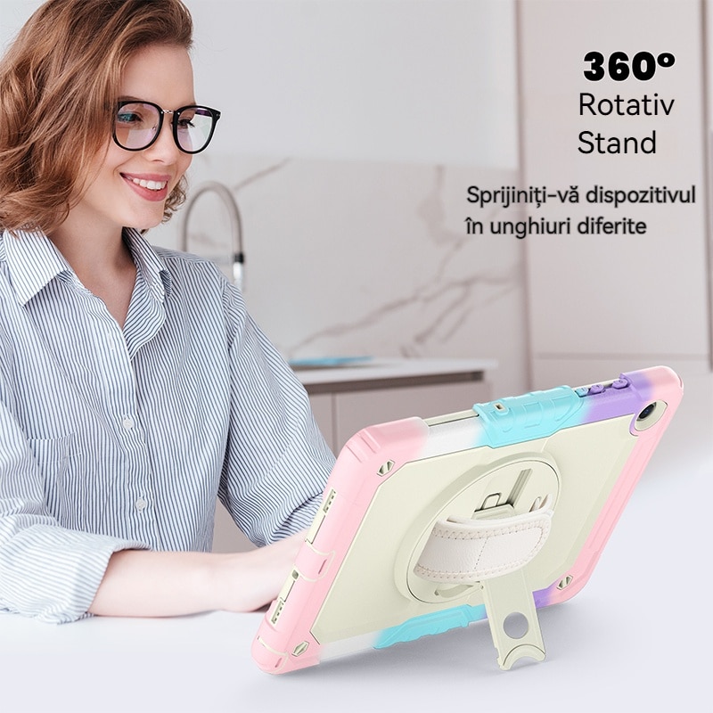 Husa Antisoc Cu Curea De Mana Pentru Samsung Galaxy Tab A9Plus De 11 inchi. (Model: (SM-X210/X216/X218), Fudisenn，Cu capac pentru stilou，Rotire La 360°, procesul de gofrare，Portabil， 2023 (roz )，28x19x2,3cm